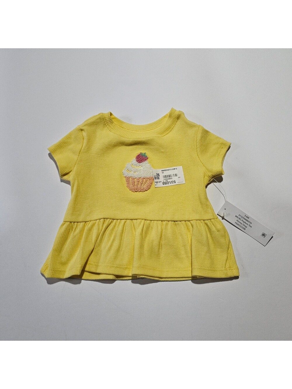 Cat and Jack toddler girls yellow peplum top with cupcake Size 3-6M